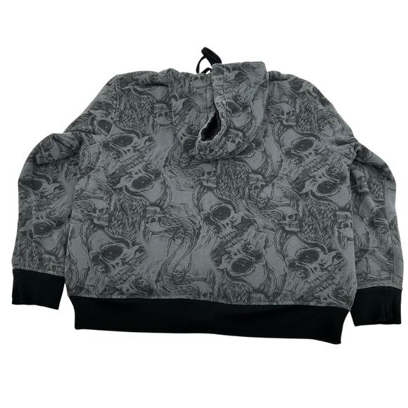 VTG y2k Men's Faded Glory Sherpa Lined Skulls AOP Graphic Hoodie Sweatshirt Sz L - Picture 4 of 5